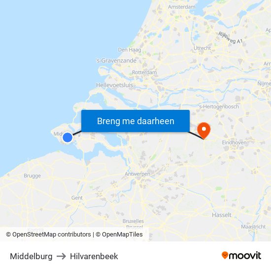 Middelburg to Hilvarenbeek map