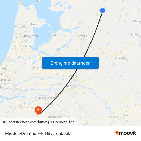 Midden-Drenthe to Hilvarenbeek map