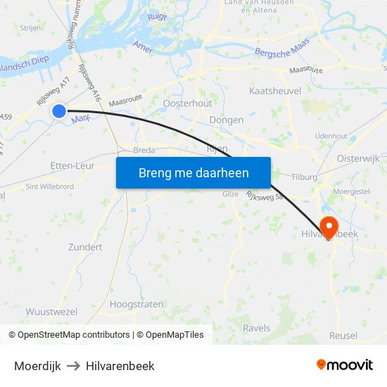 Moerdijk to Hilvarenbeek map