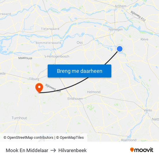 Mook En Middelaar to Hilvarenbeek map