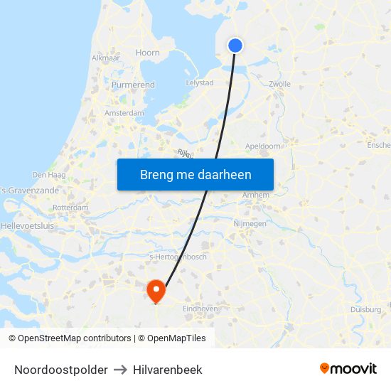 Noordoostpolder to Hilvarenbeek map