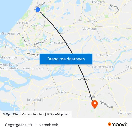 Oegstgeest to Hilvarenbeek map