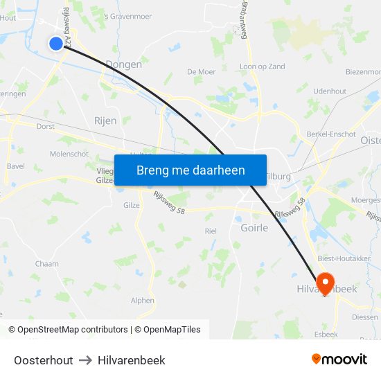 Oosterhout to Hilvarenbeek map