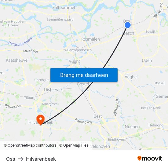 Oss to Hilvarenbeek map