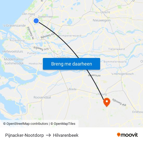 Pijnacker-Nootdorp to Hilvarenbeek map