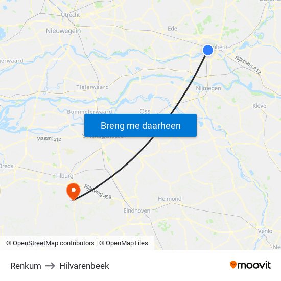Renkum to Hilvarenbeek map