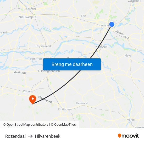 Rozendaal to Hilvarenbeek map