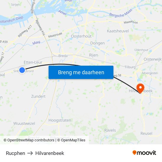 Rucphen to Hilvarenbeek map