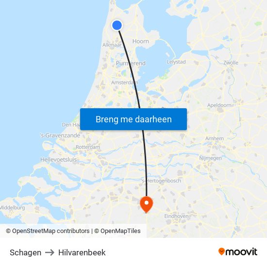 Schagen to Hilvarenbeek map