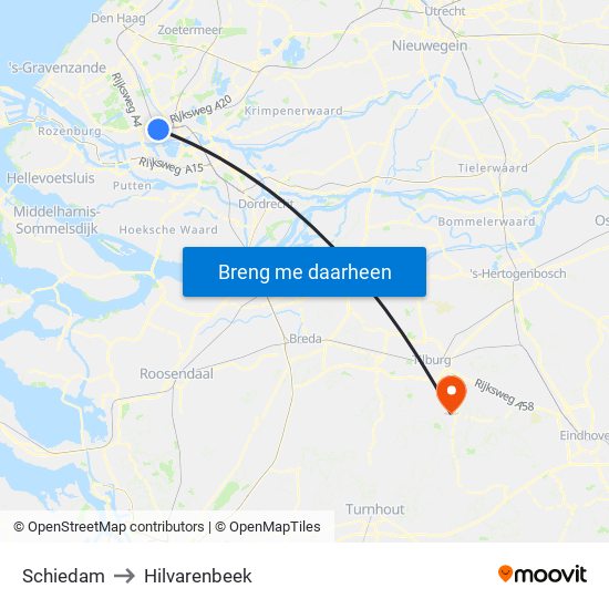 Schiedam to Hilvarenbeek map