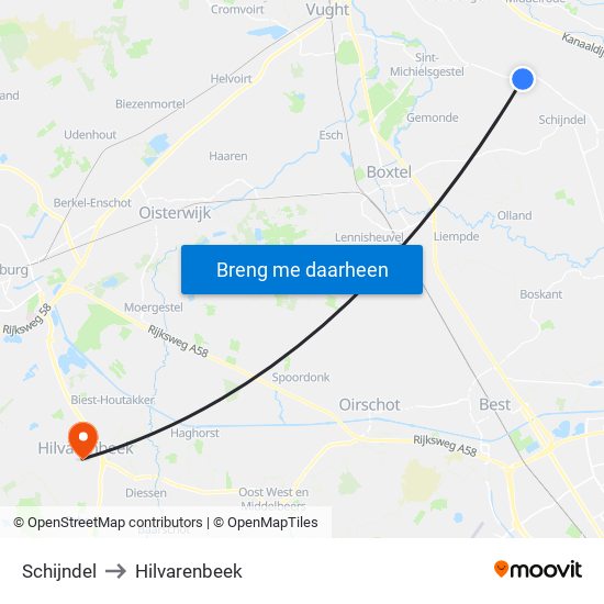 Schijndel to Hilvarenbeek map