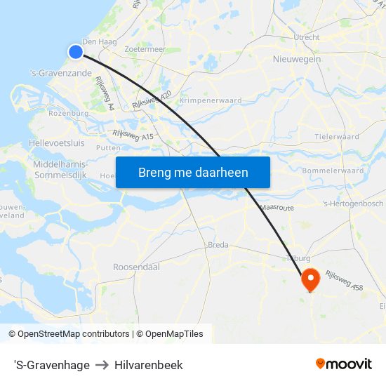 'S-Gravenhage to Hilvarenbeek map