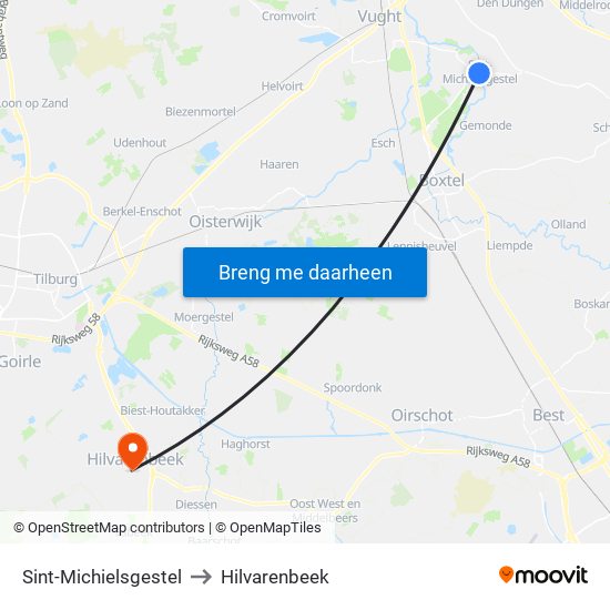 Sint-Michielsgestel to Hilvarenbeek map