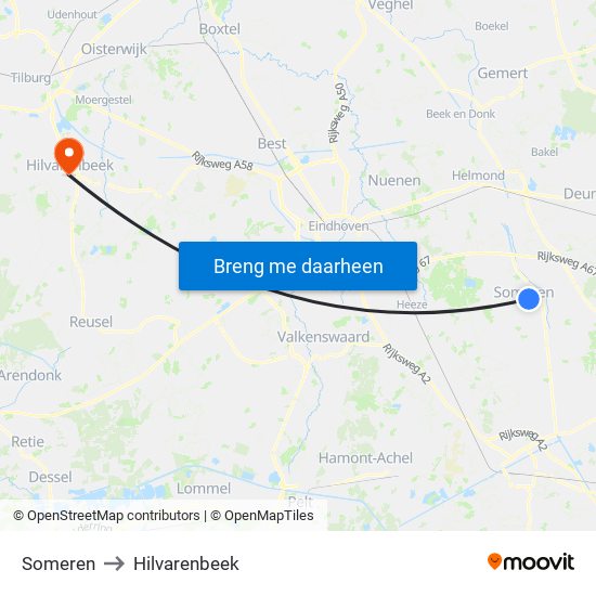 Someren to Hilvarenbeek map