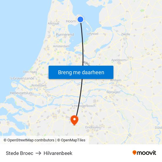 Stede Broec to Hilvarenbeek map