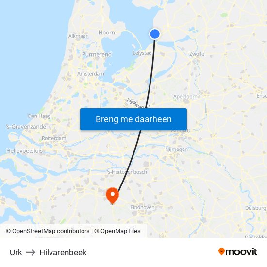 Urk to Hilvarenbeek map
