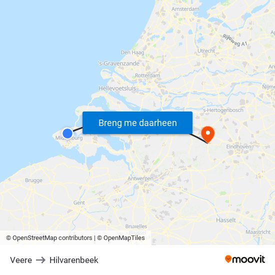 Veere to Hilvarenbeek map