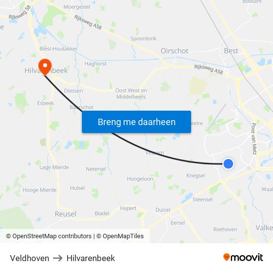 Veldhoven to Hilvarenbeek map
