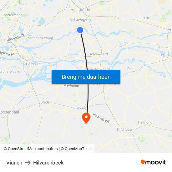Vianen to Hilvarenbeek map