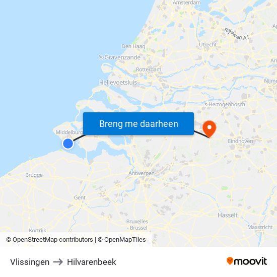 Vlissingen to Hilvarenbeek map