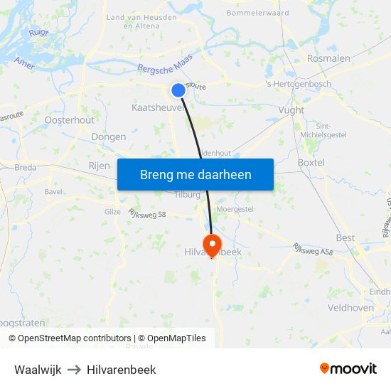 Waalwijk to Hilvarenbeek map