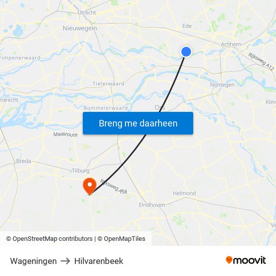Wageningen to Hilvarenbeek map