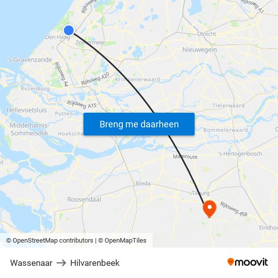 Wassenaar to Hilvarenbeek map