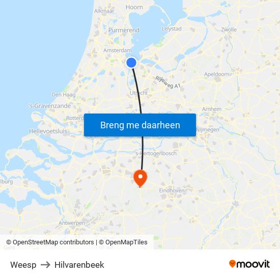 Weesp to Hilvarenbeek map