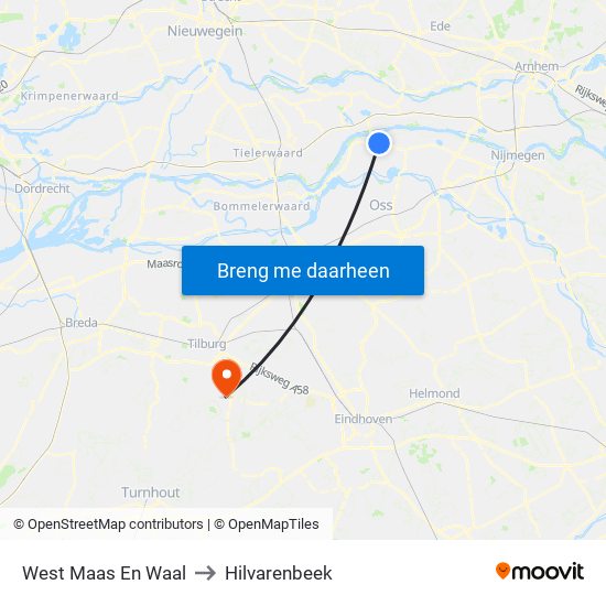 West Maas En Waal to Hilvarenbeek map