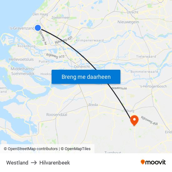 Westland to Hilvarenbeek map