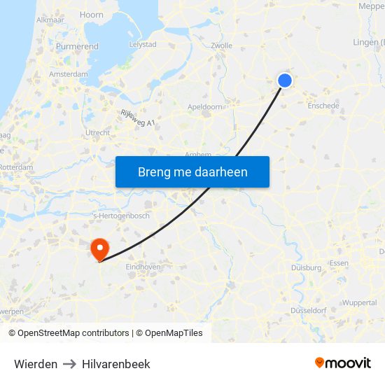 Wierden to Hilvarenbeek map