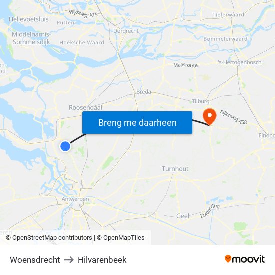 Woensdrecht to Hilvarenbeek map