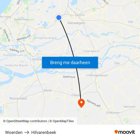 Woerden to Hilvarenbeek map