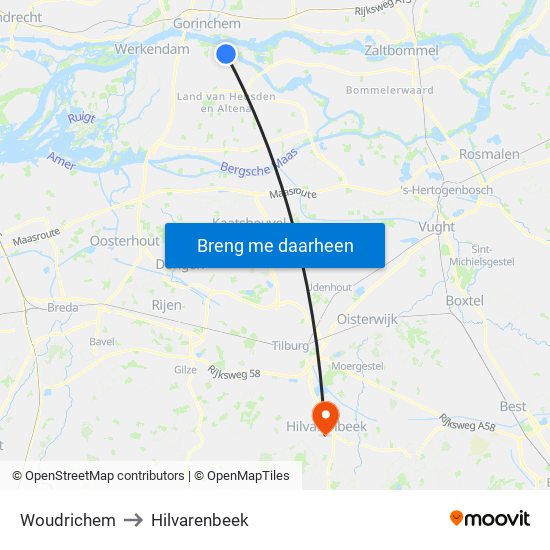 Woudrichem to Hilvarenbeek map