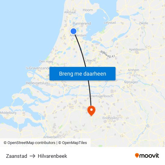Zaanstad to Hilvarenbeek map