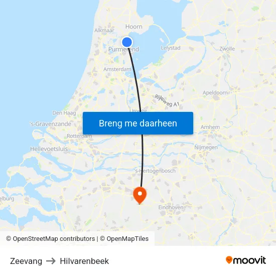 Zeevang to Hilvarenbeek map