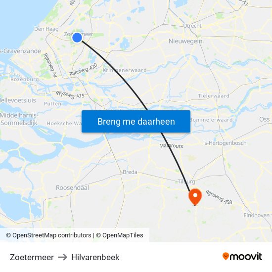 Zoetermeer to Hilvarenbeek map