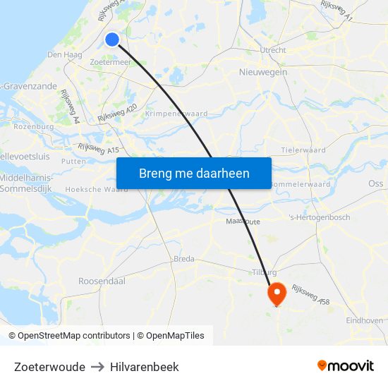 Zoeterwoude to Hilvarenbeek map