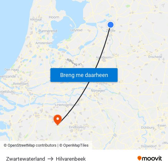 Zwartewaterland to Hilvarenbeek map