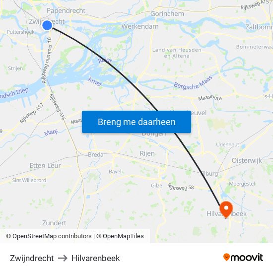 Zwijndrecht to Hilvarenbeek map