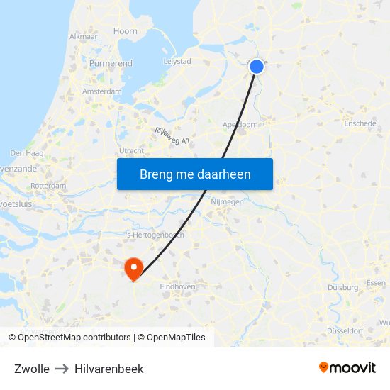 Zwolle to Hilvarenbeek map