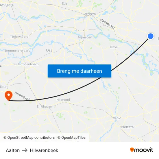 Aalten to Hilvarenbeek map
