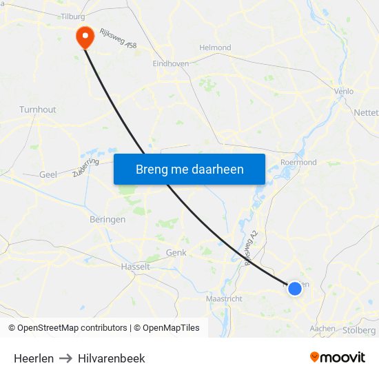Heerlen to Hilvarenbeek map