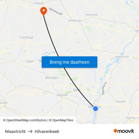 Maastricht to Hilvarenbeek map