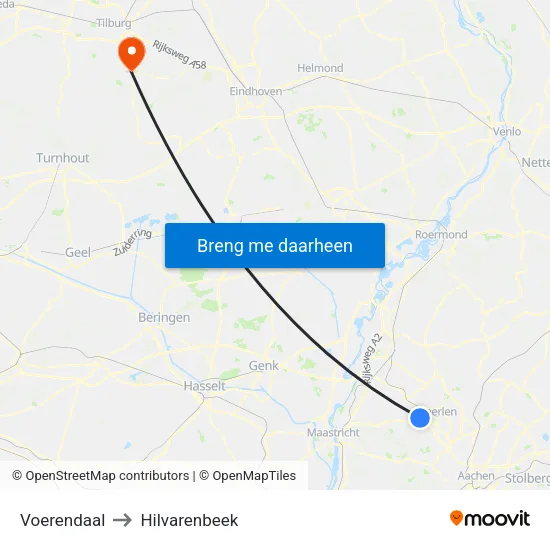 Voerendaal to Hilvarenbeek map