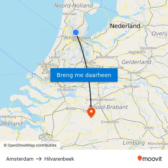 Amsterdam to Hilvarenbeek map
