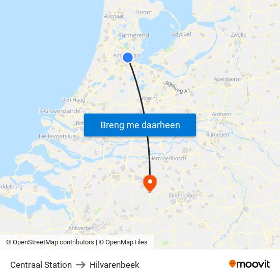 Centraal Station to Hilvarenbeek map