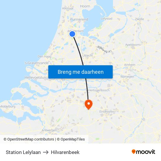 Station Lelylaan to Hilvarenbeek map