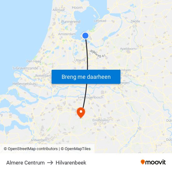 Almere Centrum to Hilvarenbeek map