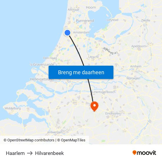 Haarlem to Hilvarenbeek map